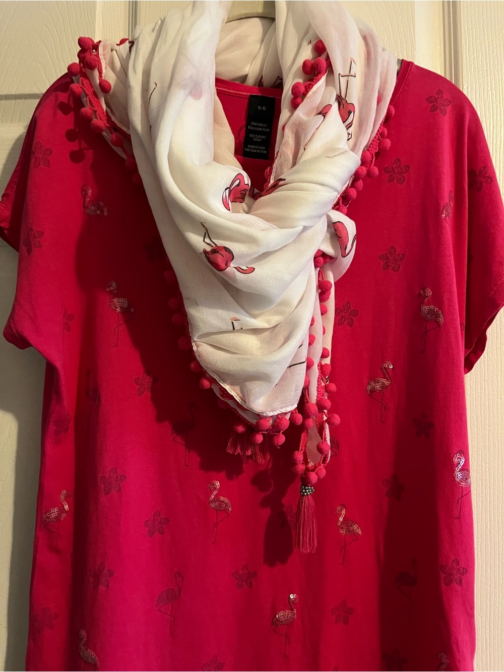 Pink Flamingo & Floral Sequin Tee – Size 6